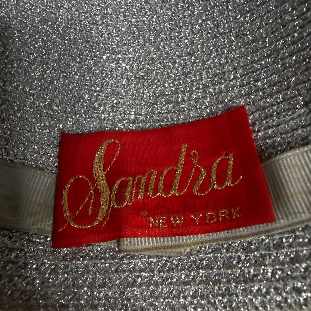 Vintage Sandra Silver Wide Brim Church Derby Hat Beaded Statement - Picture 10 of 11